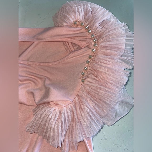 LAST SALE PRICE TOP FROTHY PLEATED LAYERS TULLE SLEEVE ROSE SIZE SMALL STRETCH - Picture 6 of 13